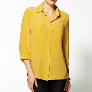 Tinley Road Bright Yellow Gold Mustard Collared Silk Blouse - XS